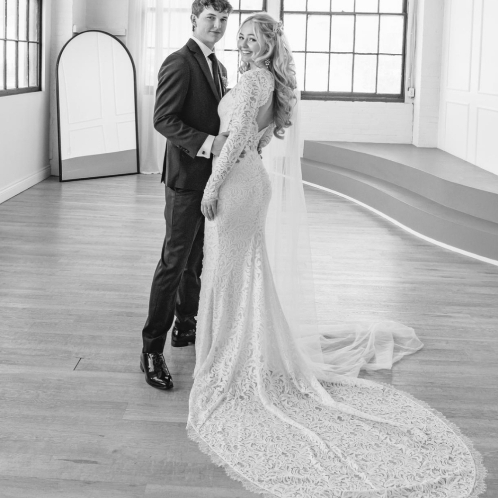 Grace Loves Lace White Wedding Gown with Intricate Lace and Elegant Train